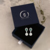 Emerald Pearl Drop Earrings in 925 Sterling Silver White Rhodium Plated - Image 4