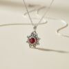 Ruby Pendant Necklace in 925 Silver White Rhodium Plated July - Image 4
