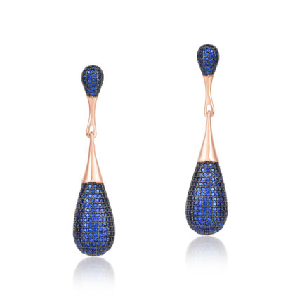 925 Silver Rose Gold Blue Sapphire Teardrop Earrings