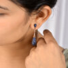 925 Silver Rose Gold Blue Sapphire Teardrop Earrings - Image 2