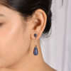 925 Silver Rose Gold Blue Sapphire Teardrop Earrings - Image 4