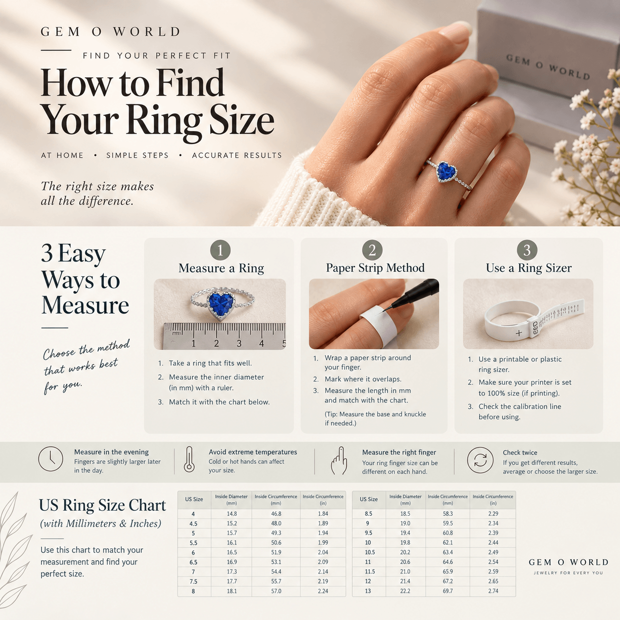 How to Measure Your Ring Size at Home (US Size Chart)